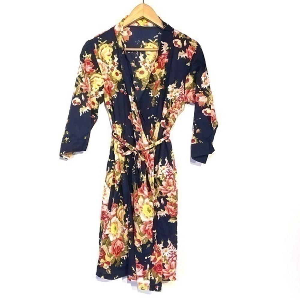 Vintage Floral Kimono Dressing Robe Roses Cotton Lightweight Romantic Co…